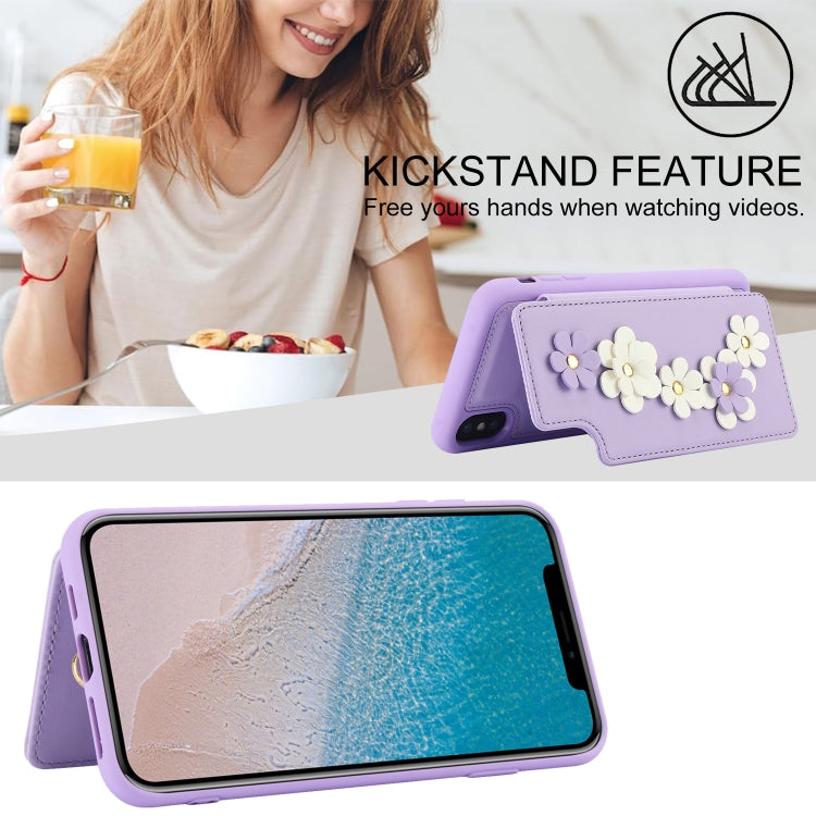 For iPhone XR Crossbody Flower Pattern Leather Phone Case