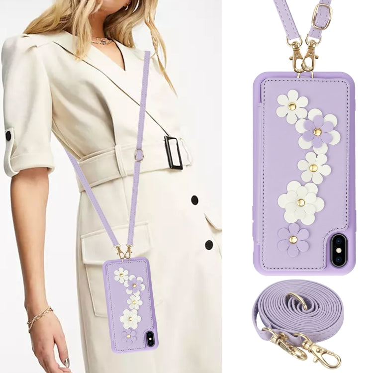 For iPhone XR Crossbody Flower Pattern Leather Phone Case