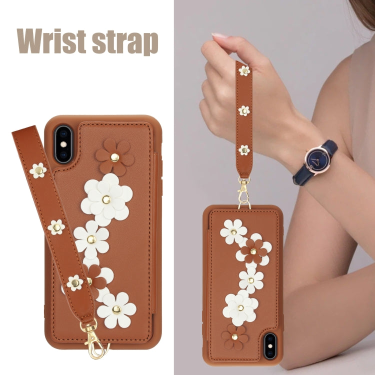 For iPhone XR Crossbody Flower Pattern Leather Phone Case