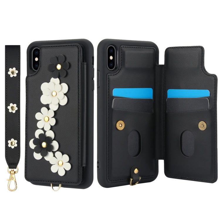 For iPhone XS Max Crossbody Flower Pattern Leather Phone Case