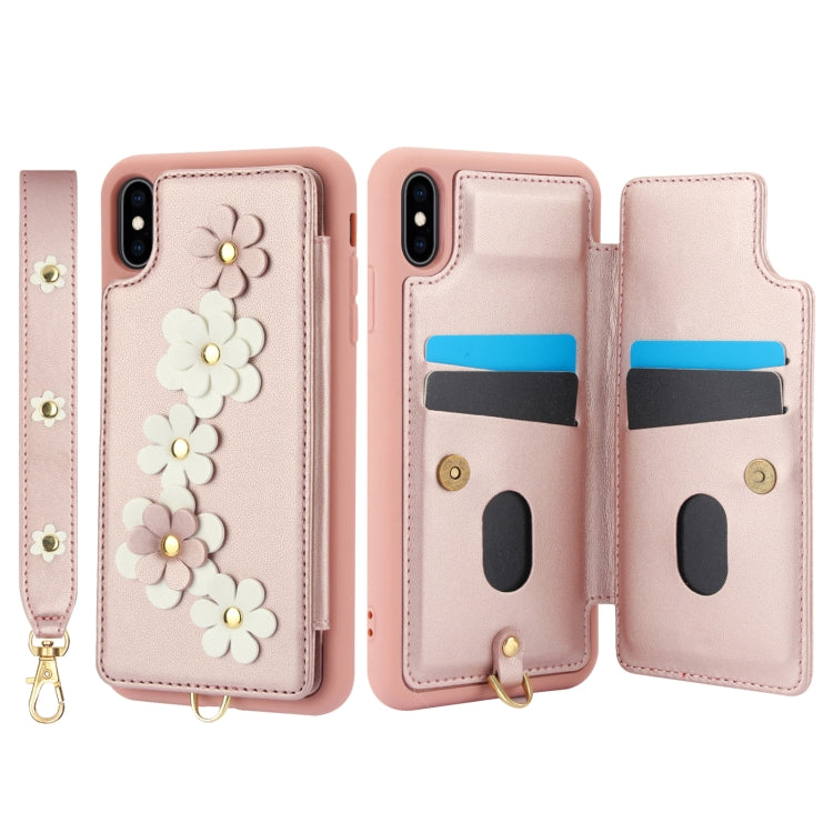 For iPhone XS Max Crossbody Flower Pattern Leather Phone Case