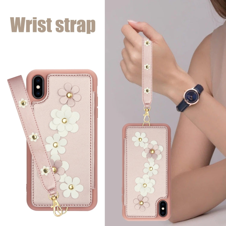 For iPhone XS Max Crossbody Flower Pattern Leather Phone Case