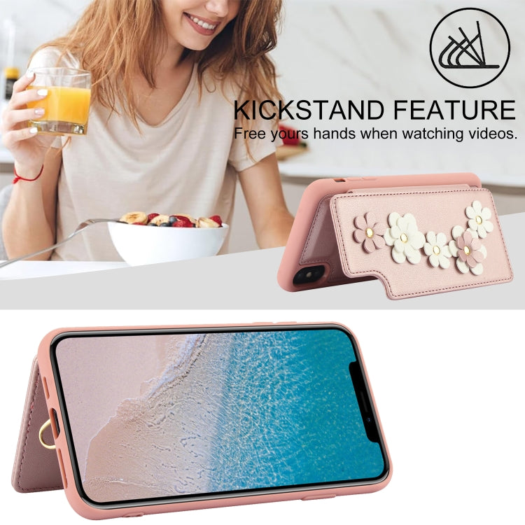 For iPhone XS Max Crossbody Flower Pattern Leather Phone Case