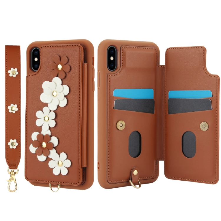 For iPhone XS Max Crossbody Flower Pattern Leather Phone Case