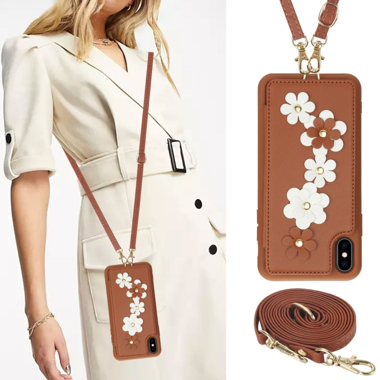 For iPhone XS Max Crossbody Flower Pattern Leather Phone Case