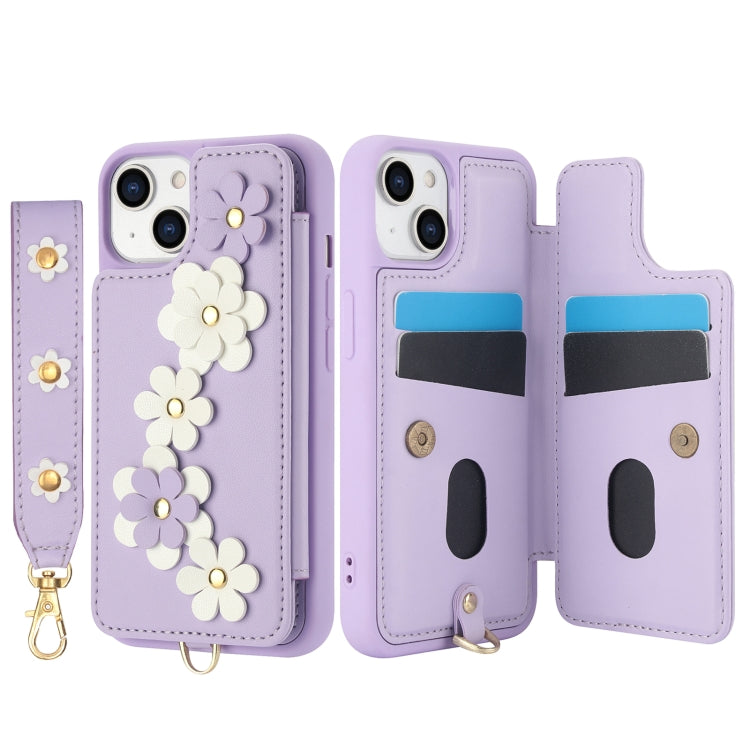 For iPhone 11 Crossbody Flower Pattern Leather Phone Case