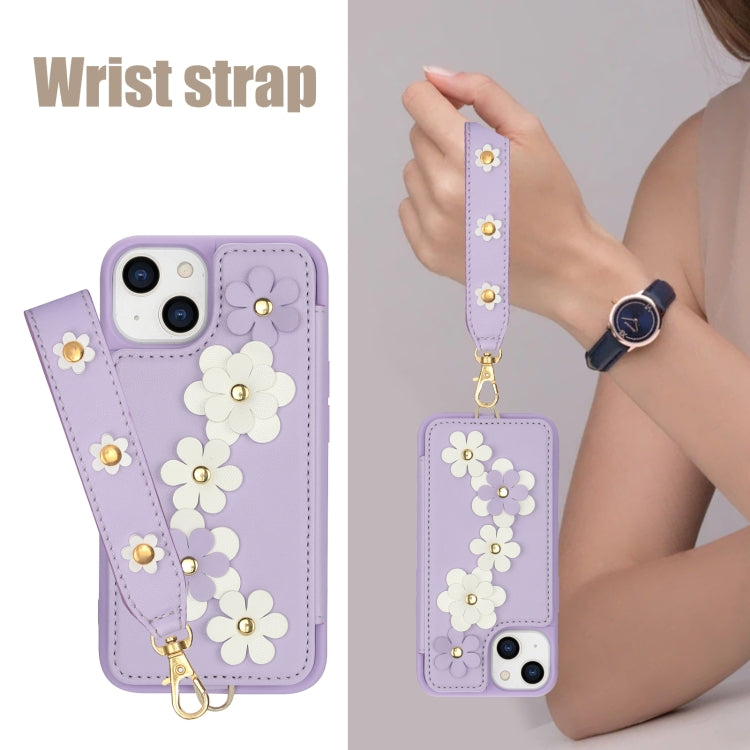 For iPhone 11 Crossbody Flower Pattern Leather Phone Case