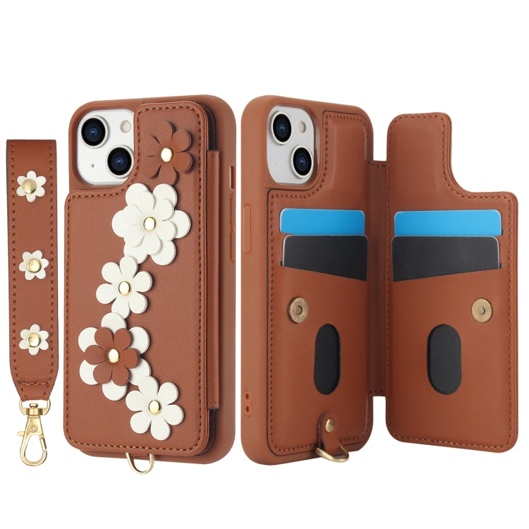 For iPhone 11 Crossbody Flower Pattern Leather Phone Case