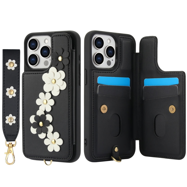 For iPhone 11 Pro Crossbody Flower Pattern Leather Phone Case