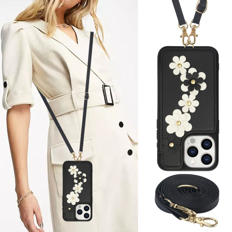 For iPhone 11 Pro Crossbody Flower Pattern Leather Phone Case