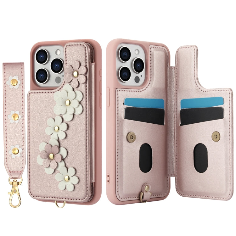 For iPhone 11 Pro Crossbody Flower Pattern Leather Phone Case