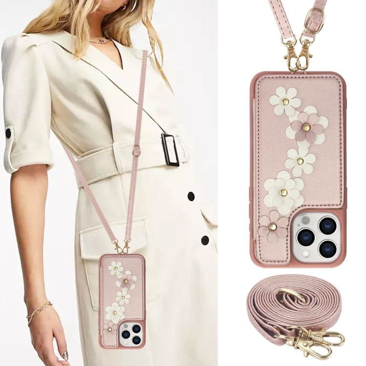 For iPhone 11 Pro Crossbody Flower Pattern Leather Phone Case