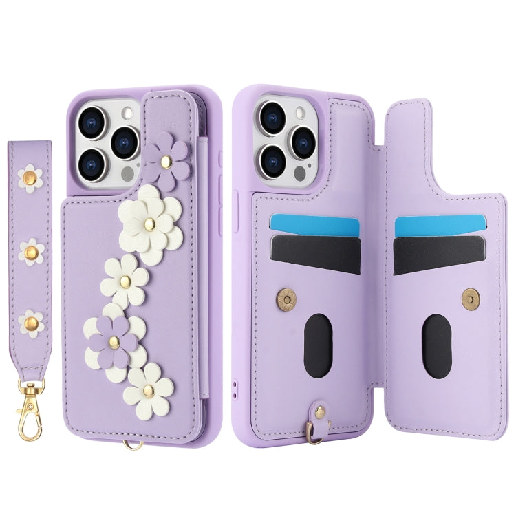 For iPhone 11 Pro Max Crossbody Flower Pattern Leather Phone Case