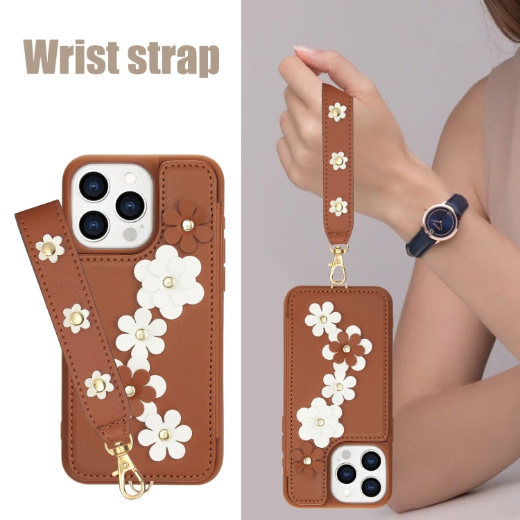 For iPhone 11 Pro Max Crossbody Flower Pattern Leather Phone Case