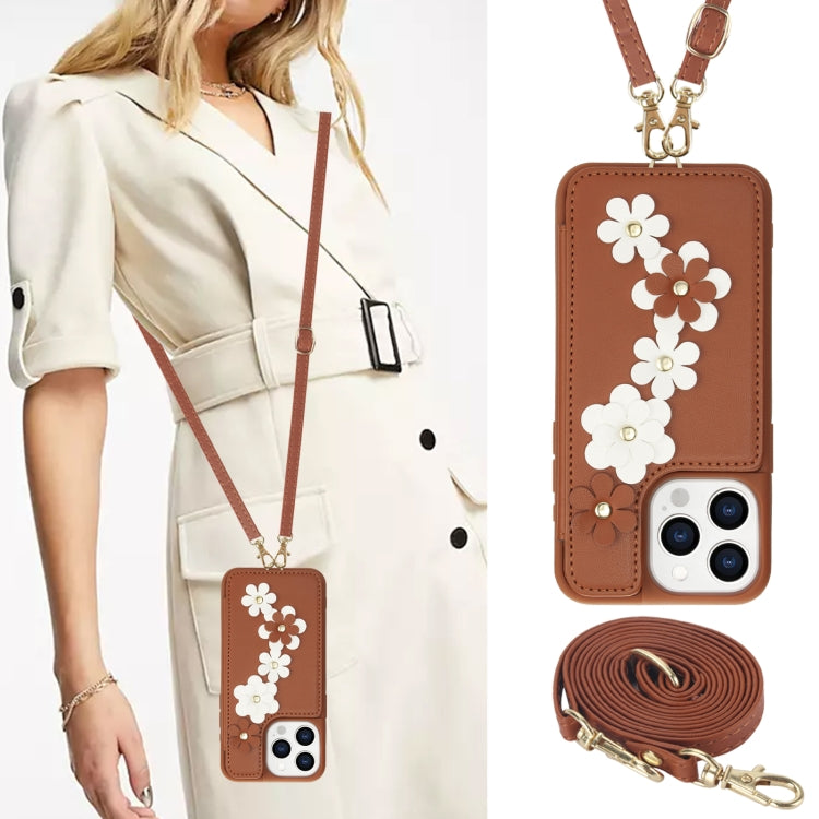 For iPhone 11 Pro Max Crossbody Flower Pattern Leather Phone Case