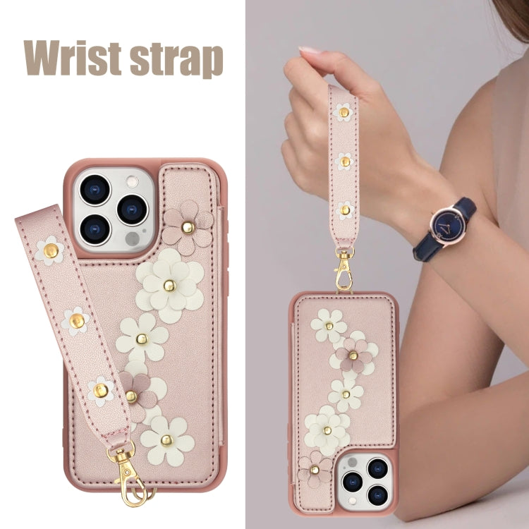 For iPhone 12 Pro Max Crossbody Flower Pattern Leather Phone Case