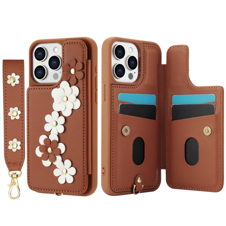 For iPhone 12 Pro Max Crossbody Flower Pattern Leather Phone Case
