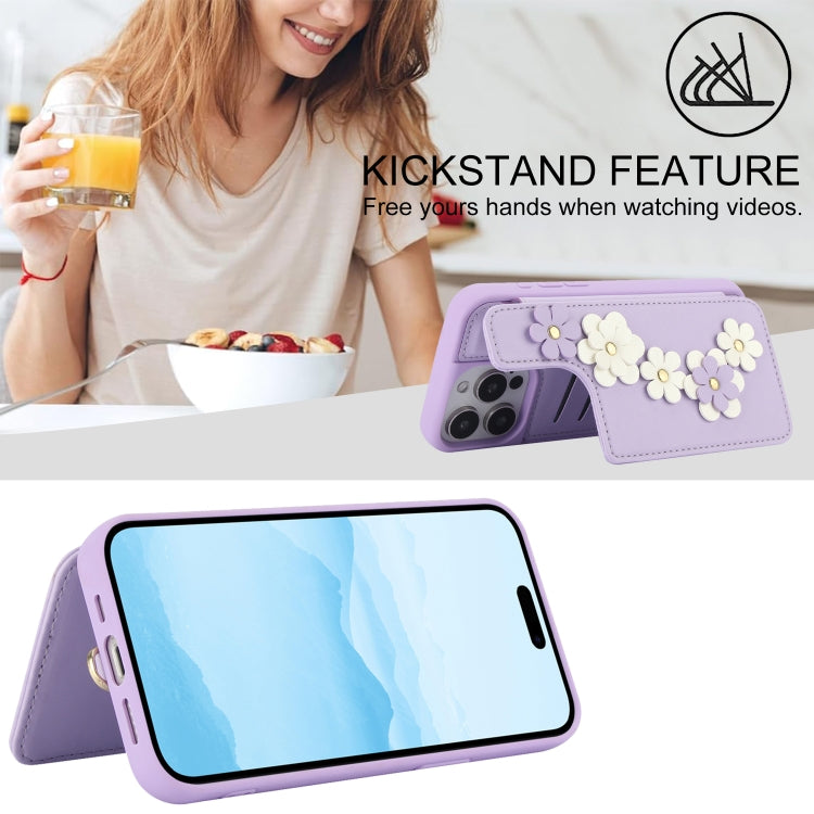 For iPhone 13 Pro Crossbody Flower Pattern Leather Phone Case