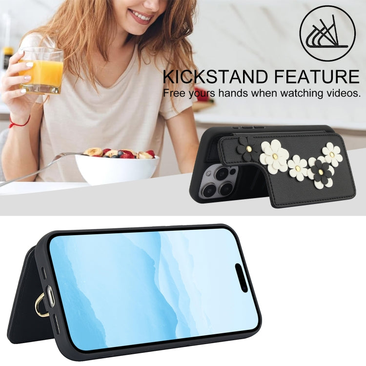For iPhone 13 Pro Max Crossbody Flower Pattern Leather Phone Case