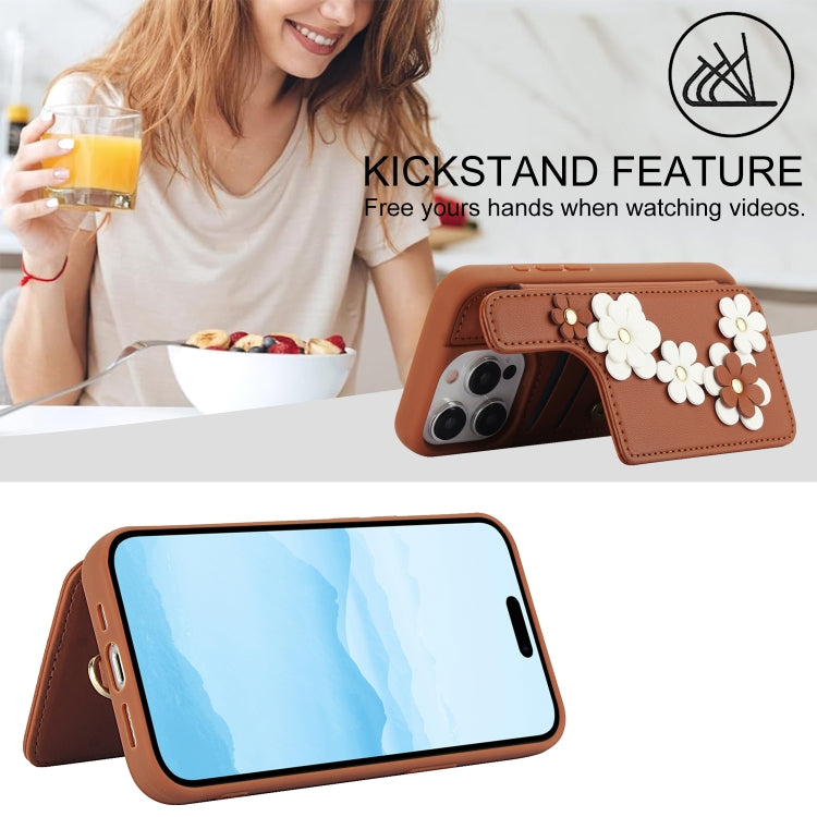 For iPhone 14 Pro Max Crossbody Flower Pattern Leather Phone Case