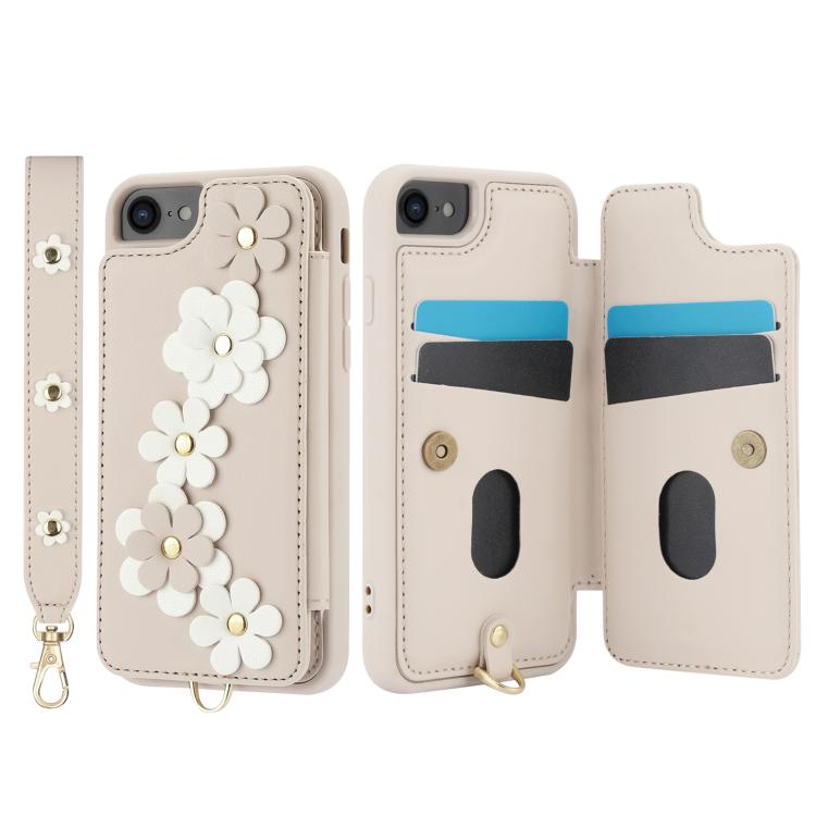 For iPhone 17e / 16e Crossbody Flower Pattern Leather Phone Case