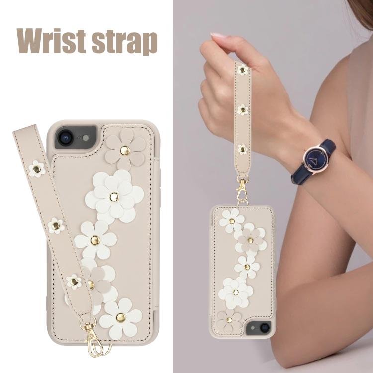 For iPhone 17e / 16e Crossbody Flower Pattern Leather Phone Case