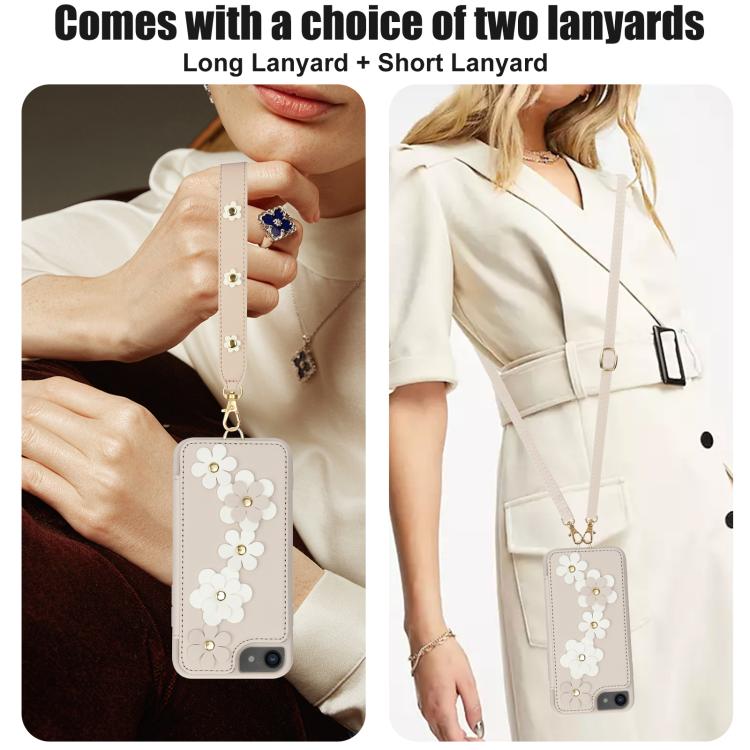 For iPhone 17e / 16e Crossbody Flower Pattern Leather Phone Case