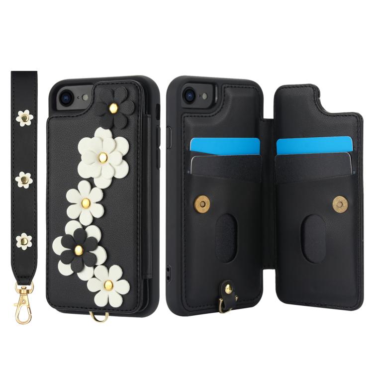For iPhone 17e / 16e Crossbody Flower Pattern Leather Phone Case
