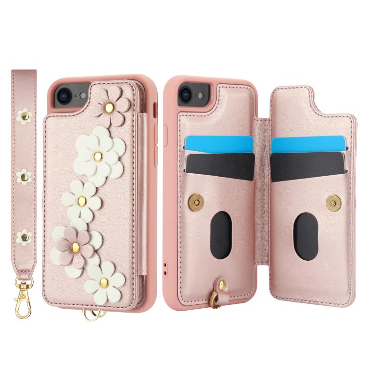For iPhone 17e / 16e Crossbody Flower Pattern Leather Phone Case