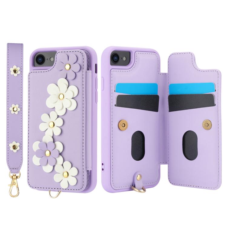 For iPhone 17e / 16e Crossbody Flower Pattern Leather Phone Case