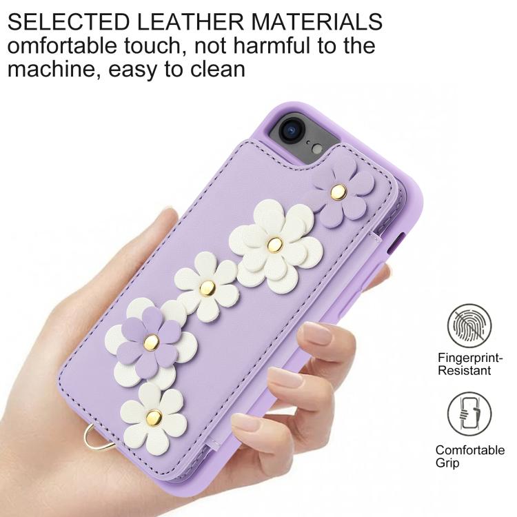For iPhone 17e / 16e Crossbody Flower Pattern Leather Phone Case