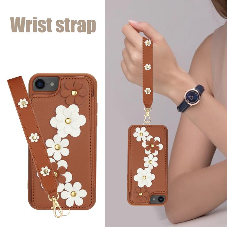 For iPhone 17e / 16e Crossbody Flower Pattern Leather Phone Case