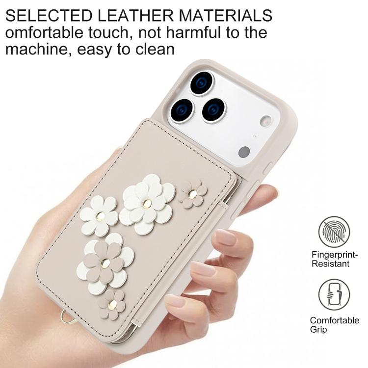 For iPhone 17 Pro Max Crossbody Flower Pattern Leather Phone Case