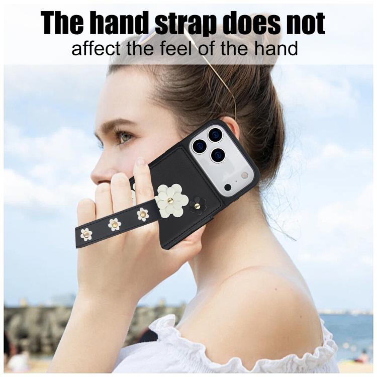 For iPhone 17 Pro Max Crossbody Flower Pattern Leather Phone Case