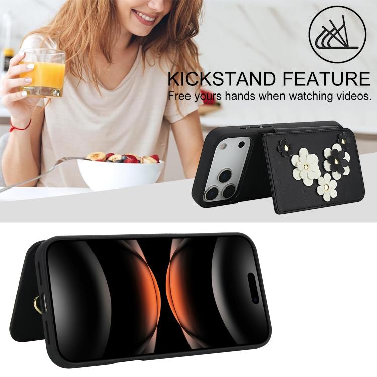 For iPhone 17 Pro Max Crossbody Flower Pattern Leather Phone Case