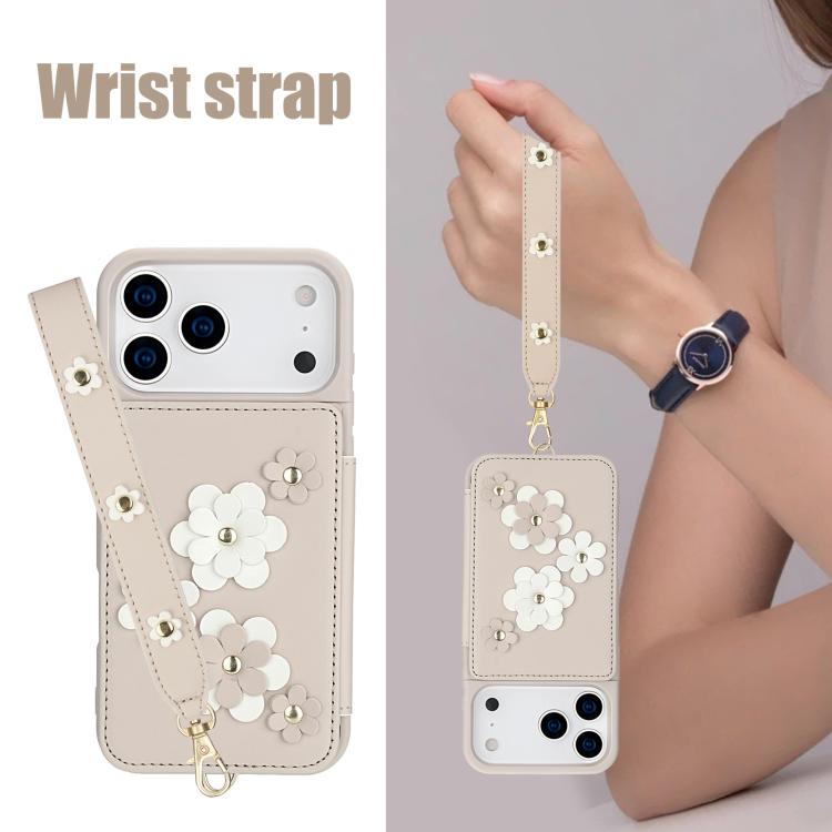 For iPhone 17 Pro Crossbody Flower Pattern Leather Phone Case