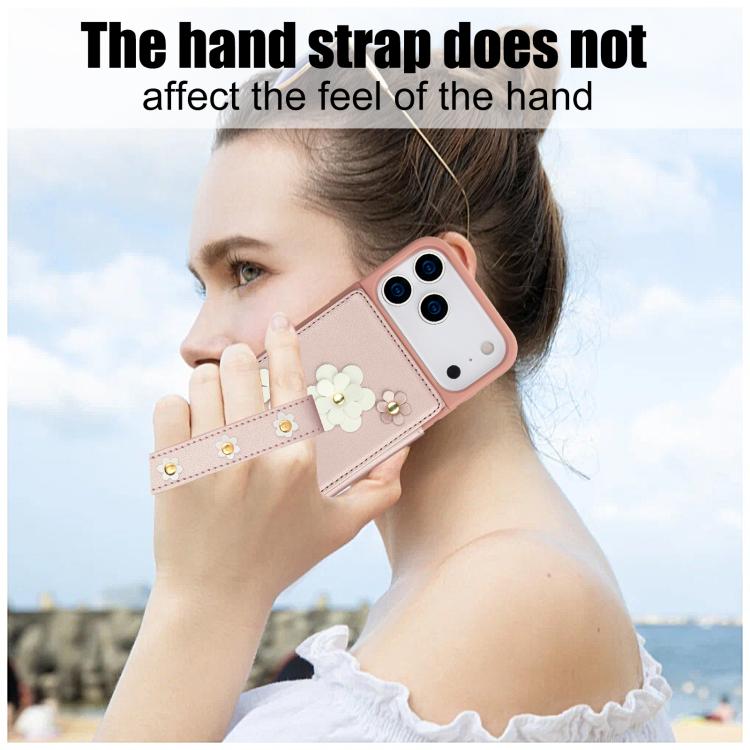 For iPhone 17 Pro Crossbody Flower Pattern Leather Phone Case