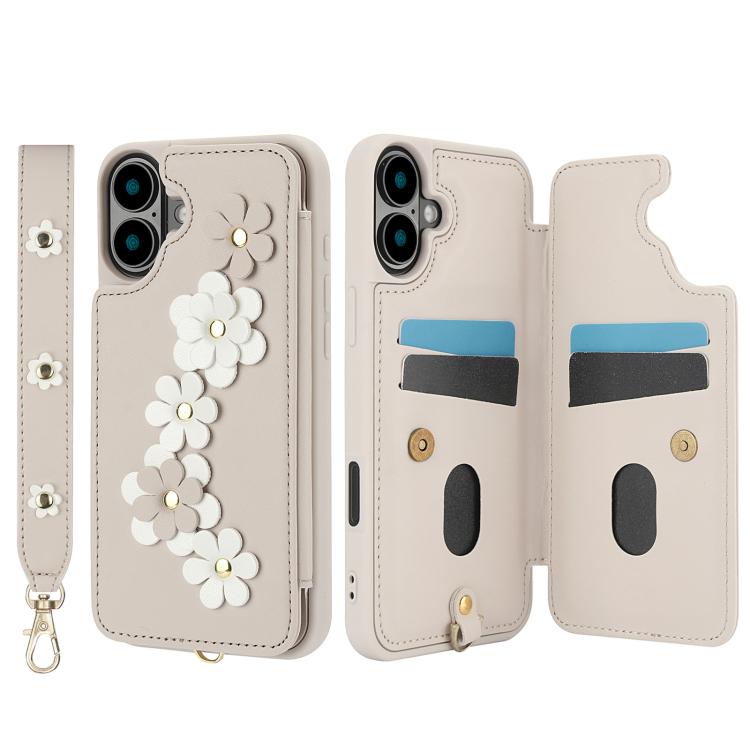 For iPhone 17 Crossbody Flower Pattern Leather Phone Case