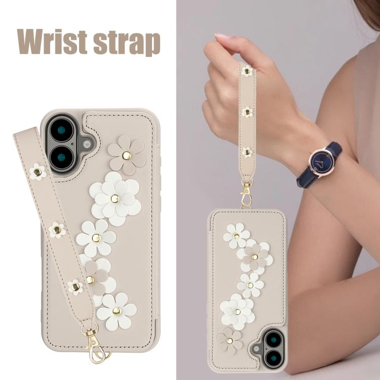 For iPhone 17 Crossbody Flower Pattern Leather Phone Case