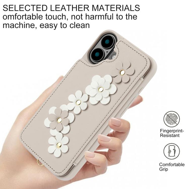 For iPhone 17 Crossbody Flower Pattern Leather Phone Case