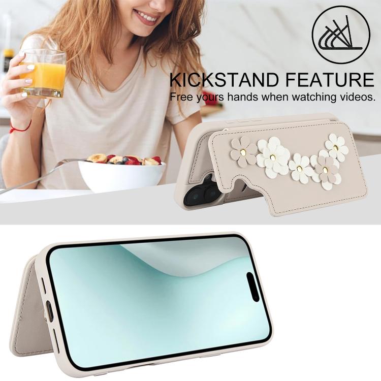 For iPhone 17 Crossbody Flower Pattern Leather Phone Case