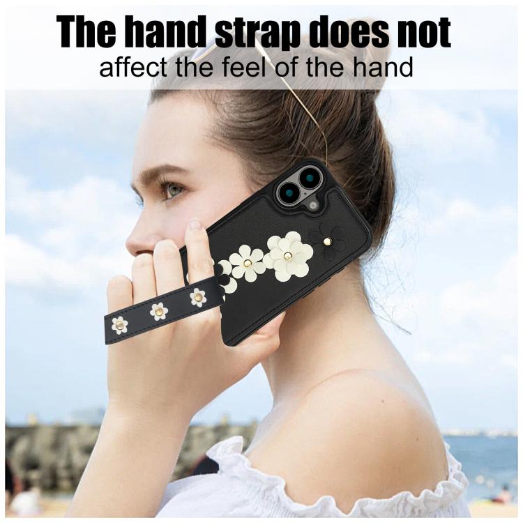For iPhone 17 Crossbody Flower Pattern Leather Phone Case