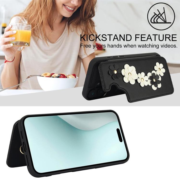 For iPhone 17 Crossbody Flower Pattern Leather Phone Case