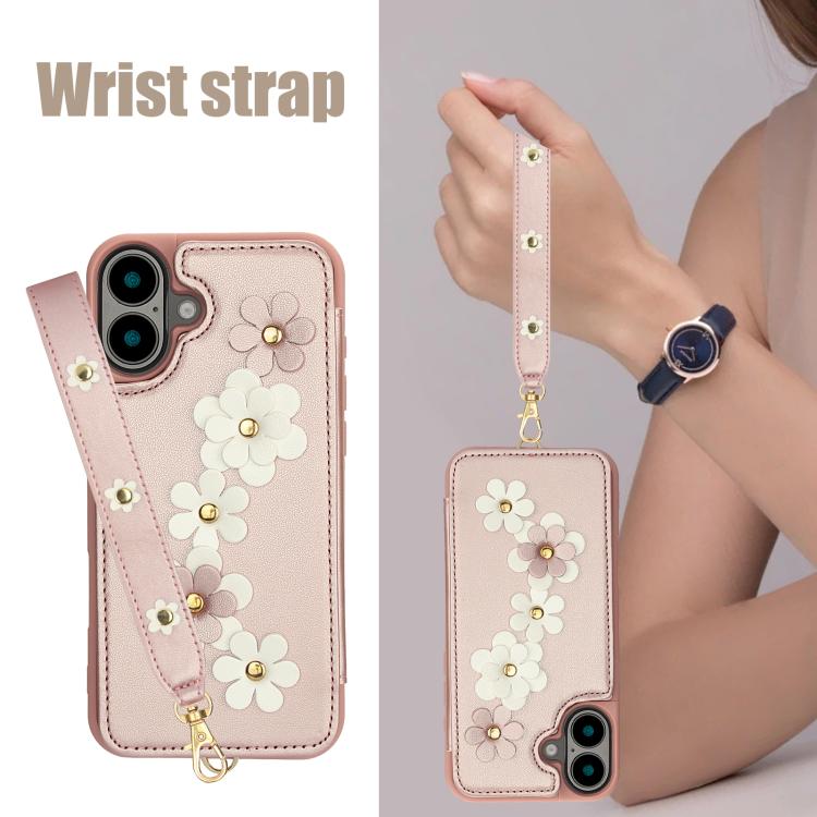For iPhone 17 Crossbody Flower Pattern Leather Phone Case