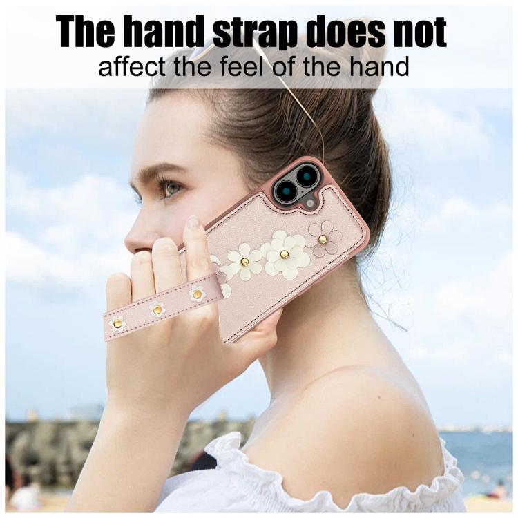 For iPhone 17 Crossbody Flower Pattern Leather Phone Case