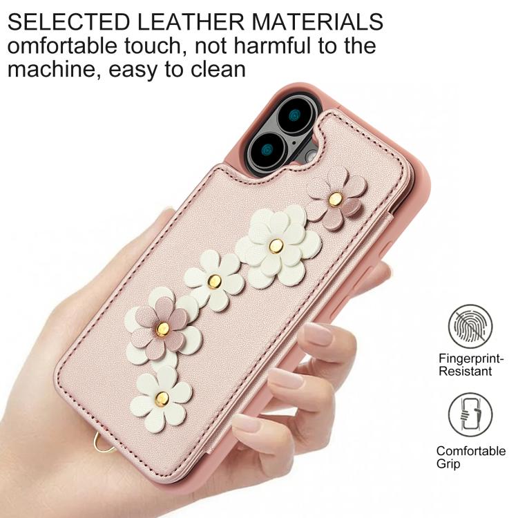 For iPhone 17 Crossbody Flower Pattern Leather Phone Case