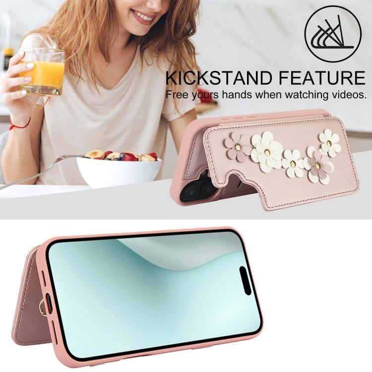 For iPhone 17 Crossbody Flower Pattern Leather Phone Case