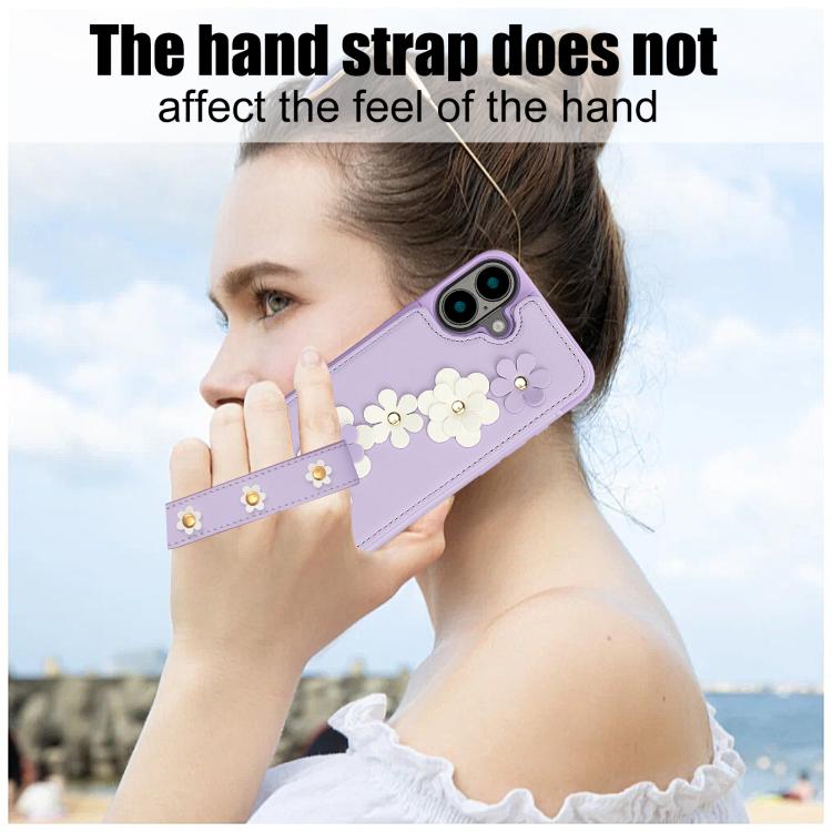 For iPhone 17 Crossbody Flower Pattern Leather Phone Case