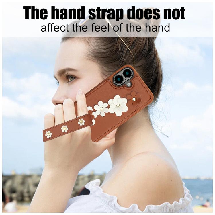 For iPhone 17 Crossbody Flower Pattern Leather Phone Case