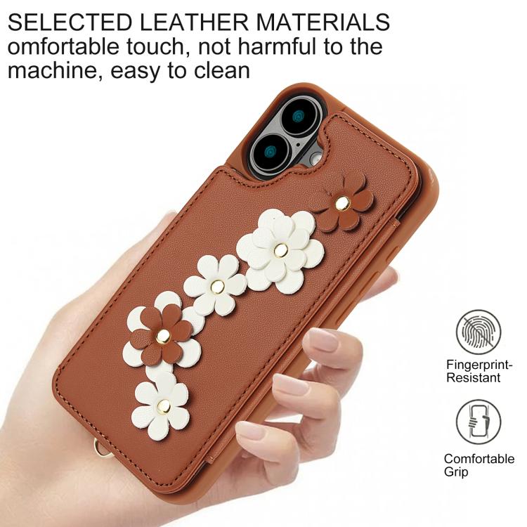 For iPhone 17 Crossbody Flower Pattern Leather Phone Case